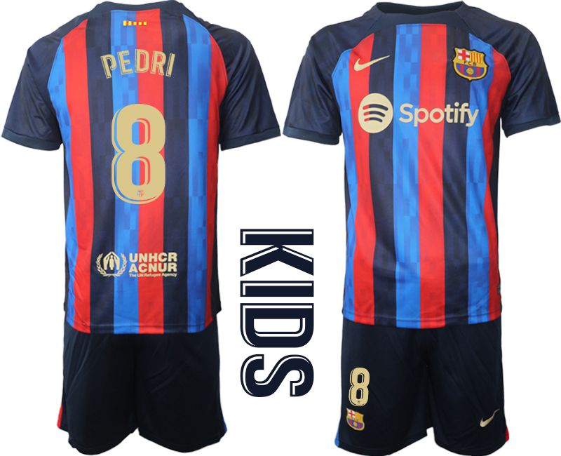 Youth 2022-2023 Club Barcelona home blue #8 Soccer Jersey